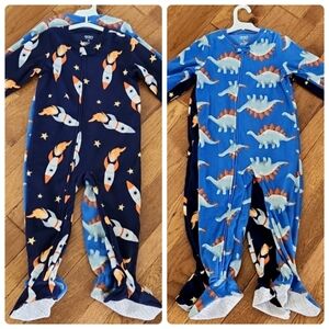 New Carter's Rockets & Dinosaur Footed Zip Up Onesie Pajama Set - Blue, Orange